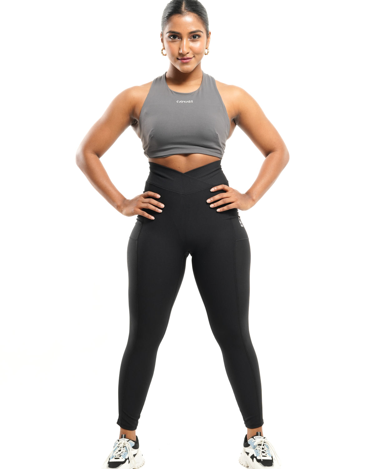 Ribbed V Taper Pocket Legging