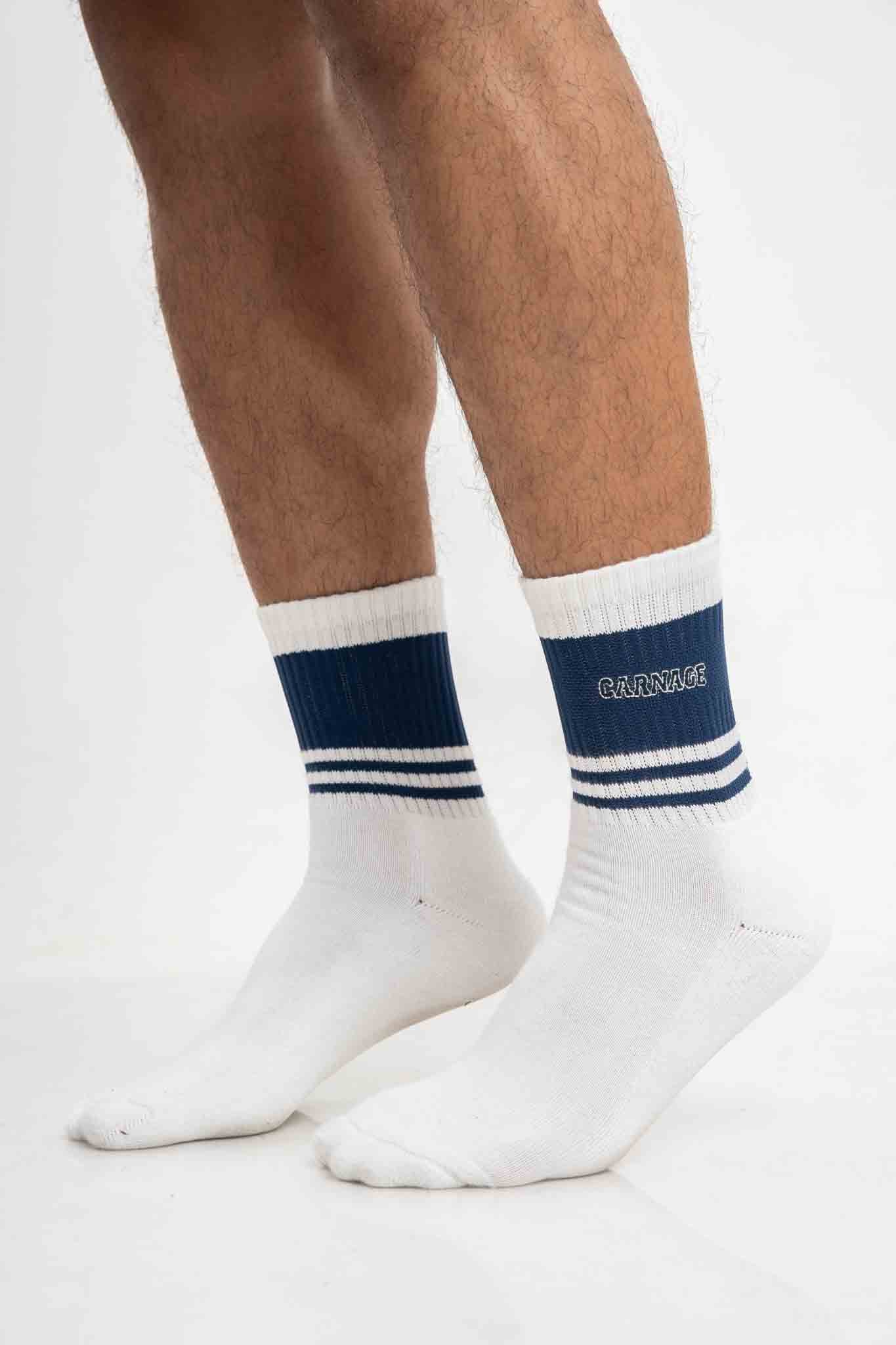 Retro Mid Half Sock - Navy Blue Stripes
