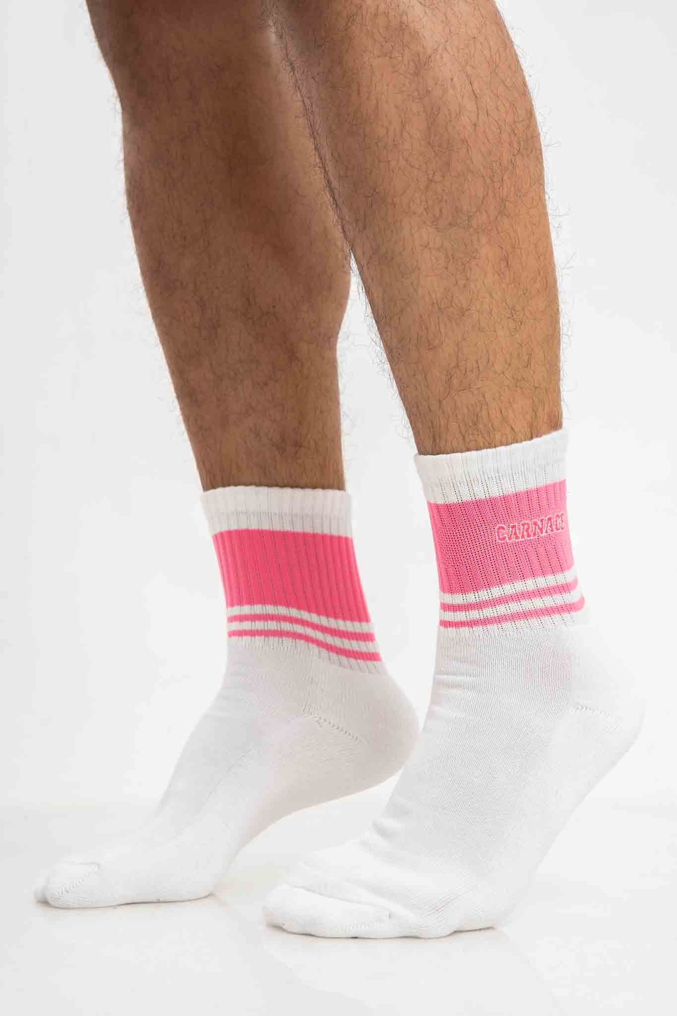 Retro Mid Half Sock - Hot Pink Stripes