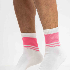 Retro Mid Half Sock - Hot Pink Stripes