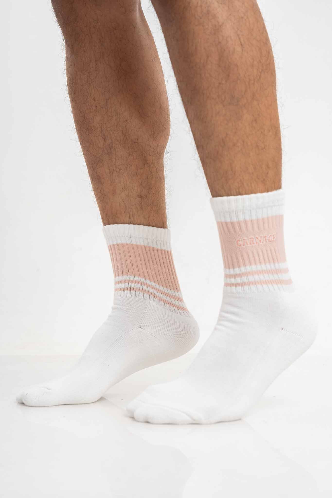 Retro Mid Half Sock - Blush Pink Stripes