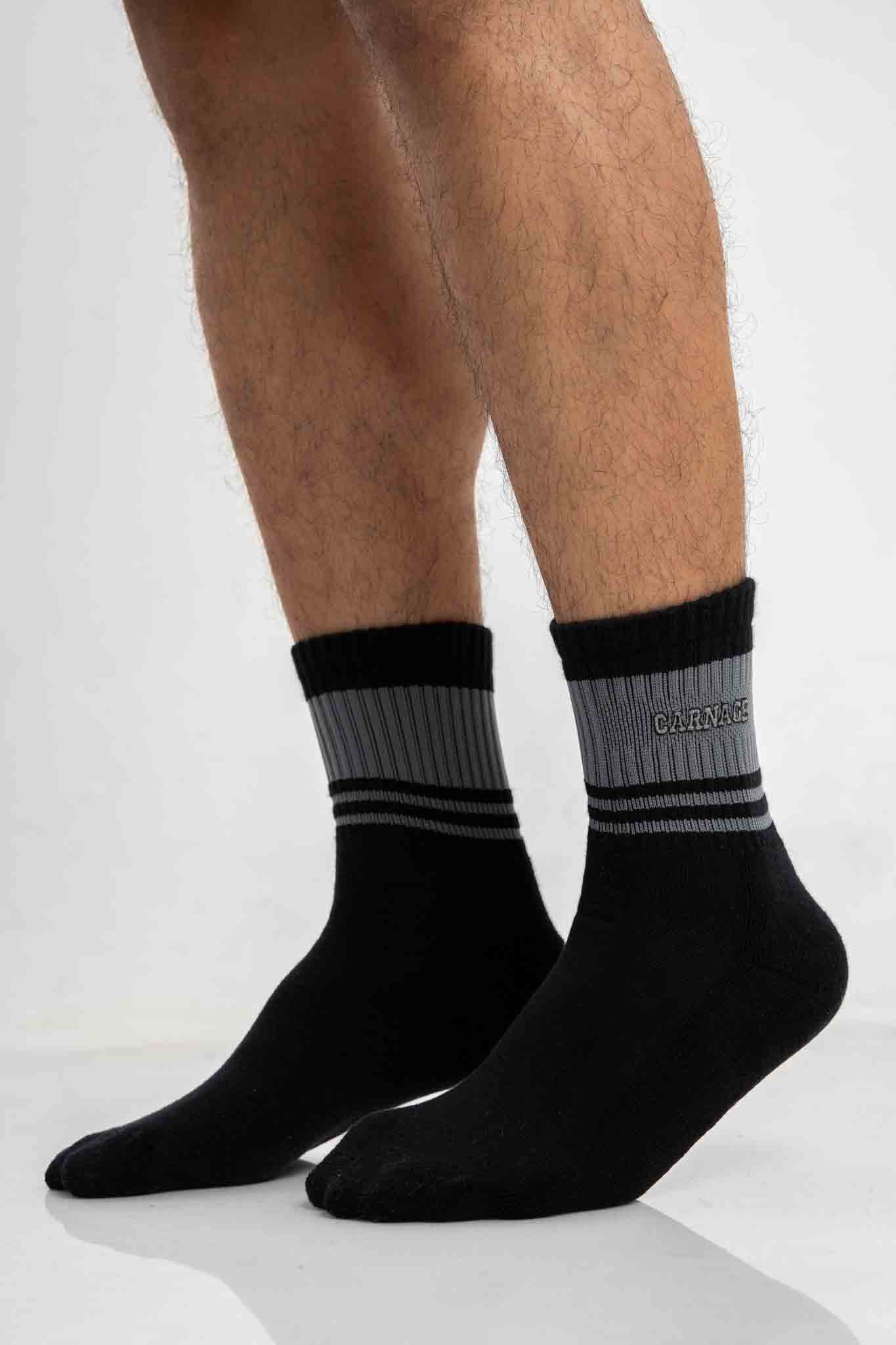 Retro Mid Half Sock - Charcoal Grey Stripes