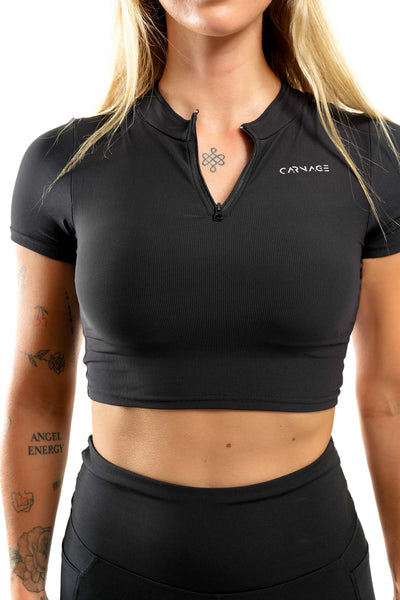 Essential Quarter Zip Up Crop Top