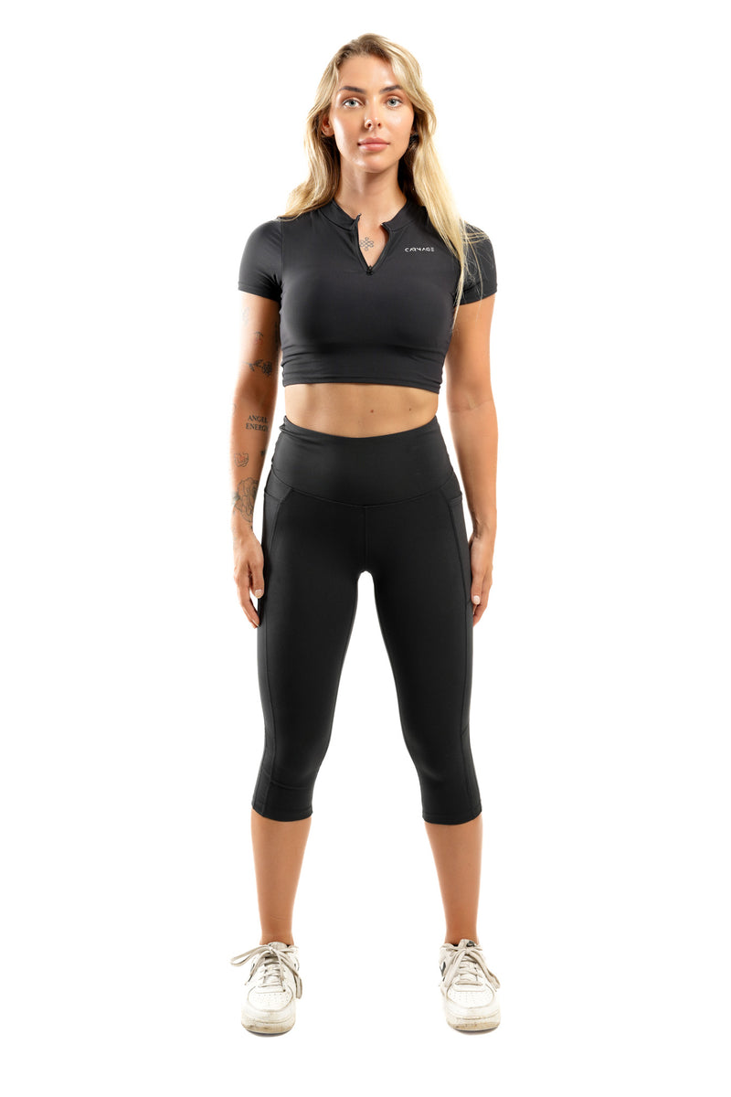 Essential Quarter Zip Up Crop Top