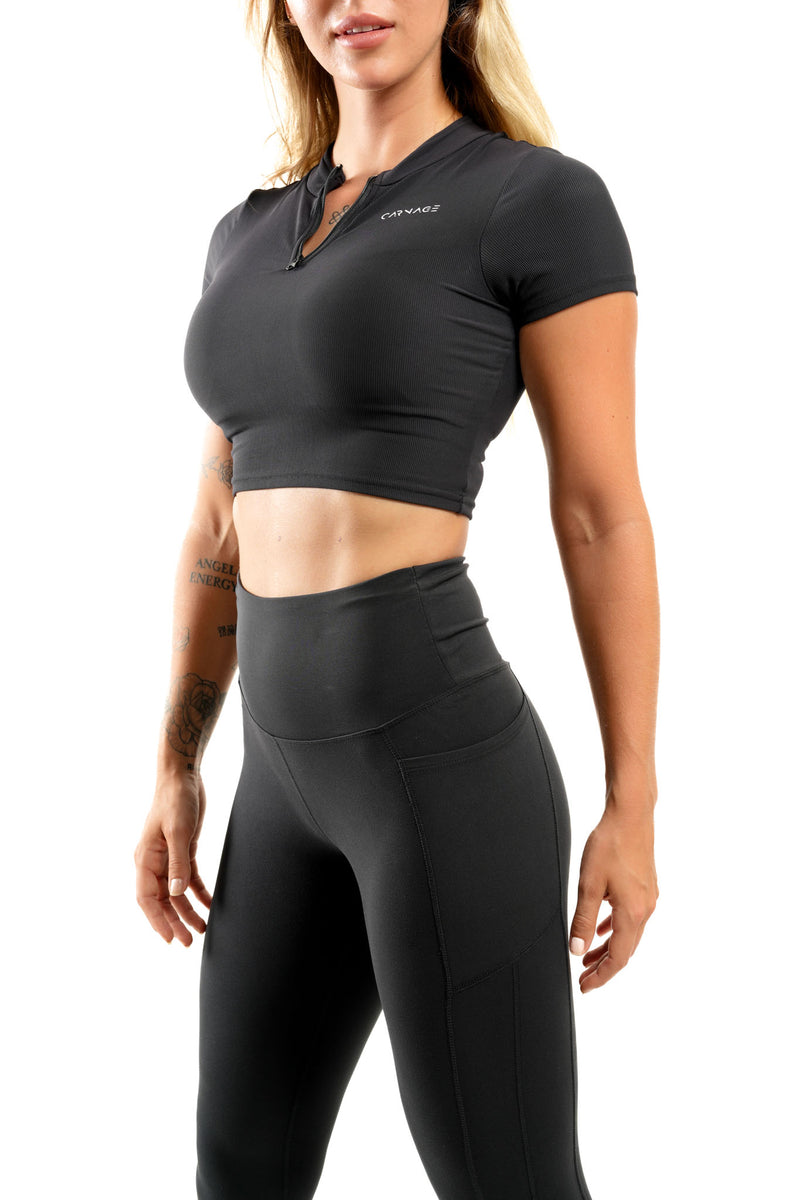 Essential Quarter Zip Up Crop Top